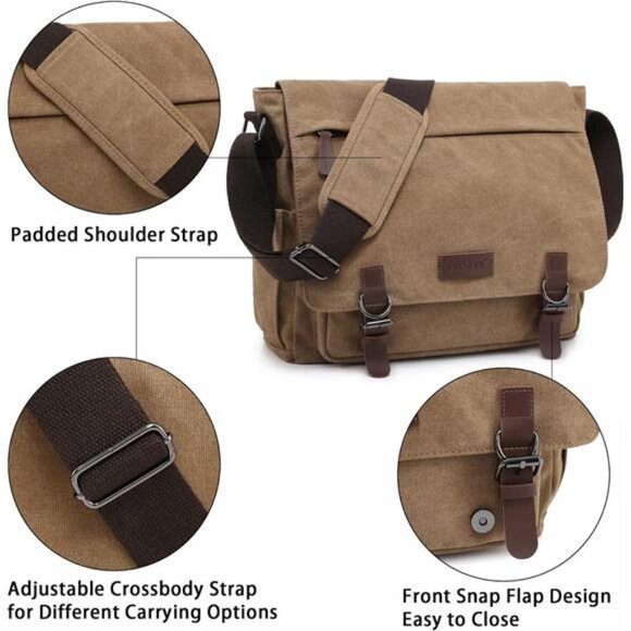 Large Canvas Messenger Bag Vintage Crossbody Shoulder Bag Laptop Briefcase - Picture 6 of 7